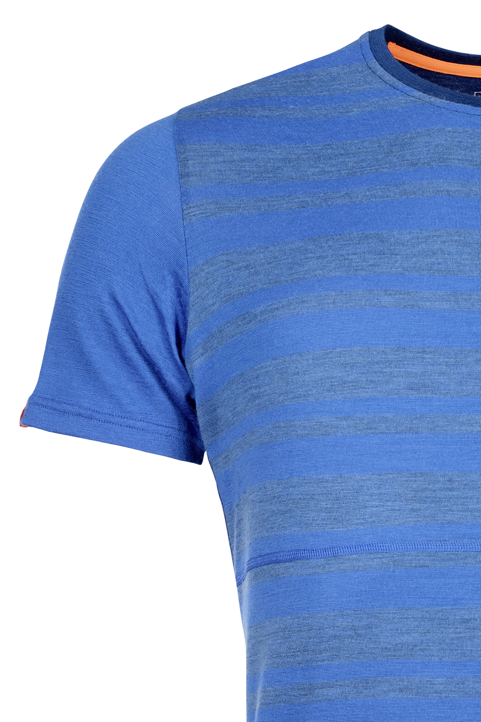 Clothing, T-Shirt, Shirt, Person, Clothing, T-Shirt, Shirt, Person, t-shirt, short sleeve, striped, blue, knit fabric