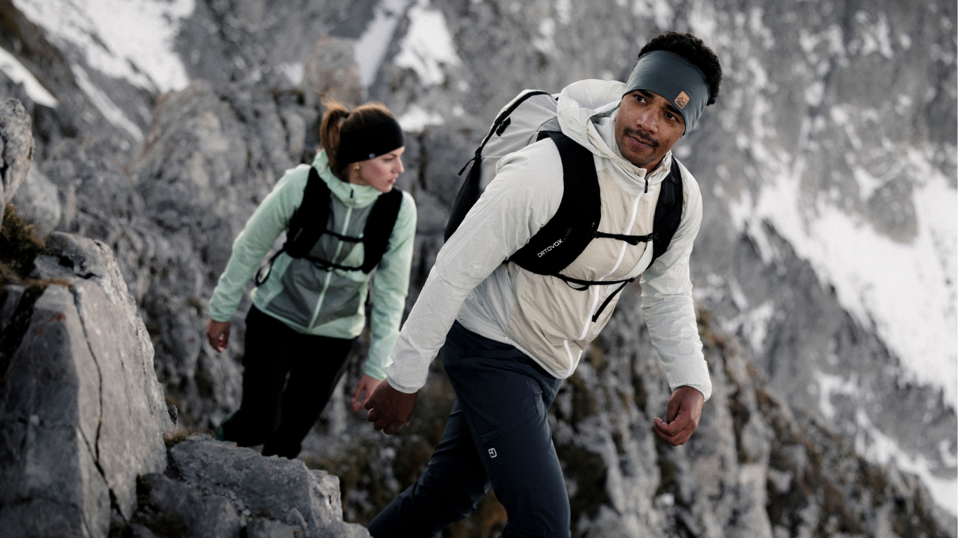 start_mountaineering hiking, backpack, windbreaker, headband, mountain