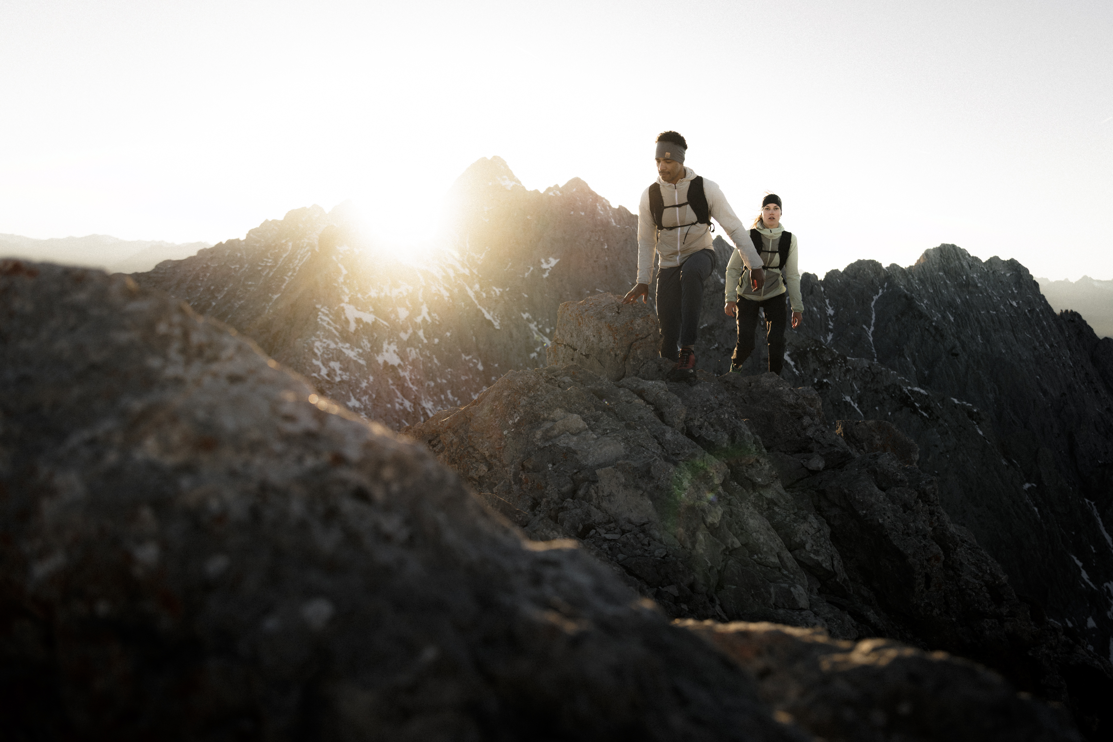 Hiking, Rock, Flare, Sunlight, Peak