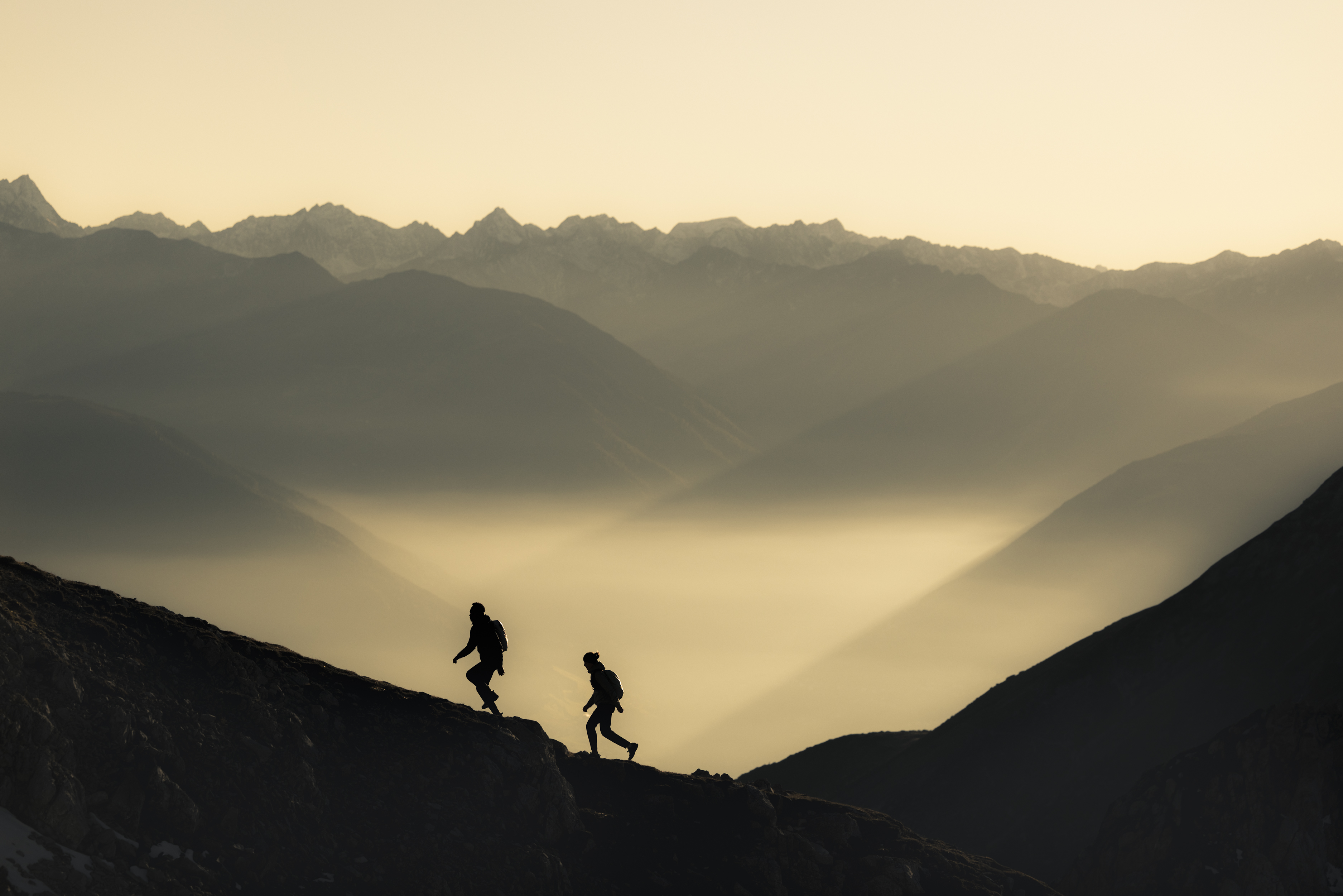 Hiking, Outdoors, Person, Mountain Range, Silhouette