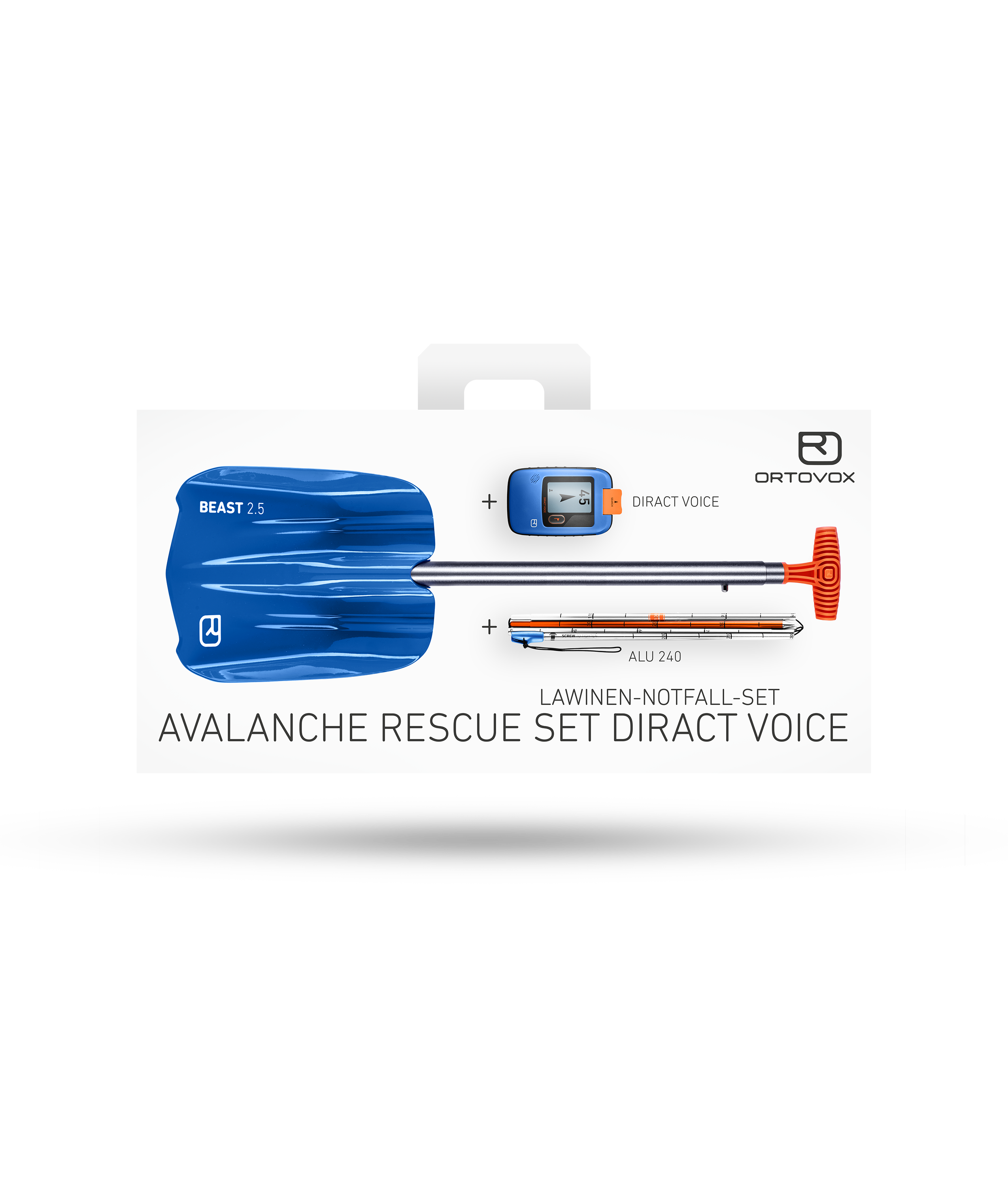 avalanches rescue set, direct voice, snow rescue, ski pole, blue shovel
