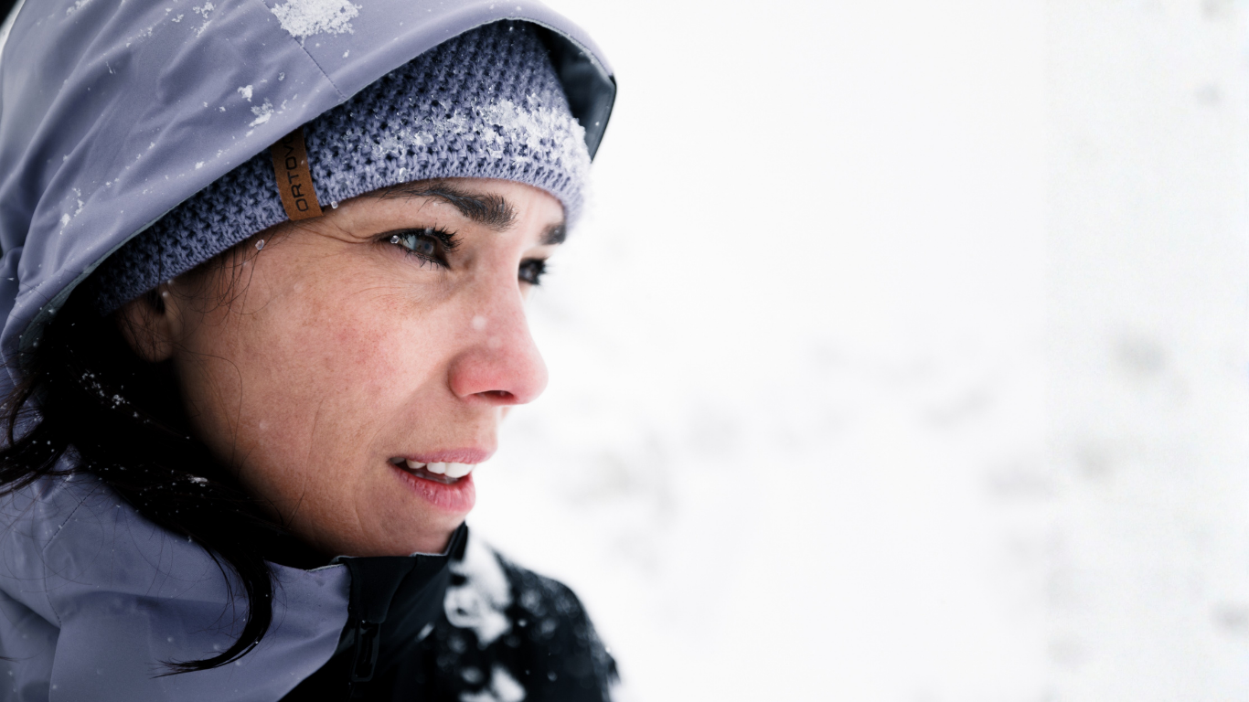 winter, jacket, hooded, snow, face